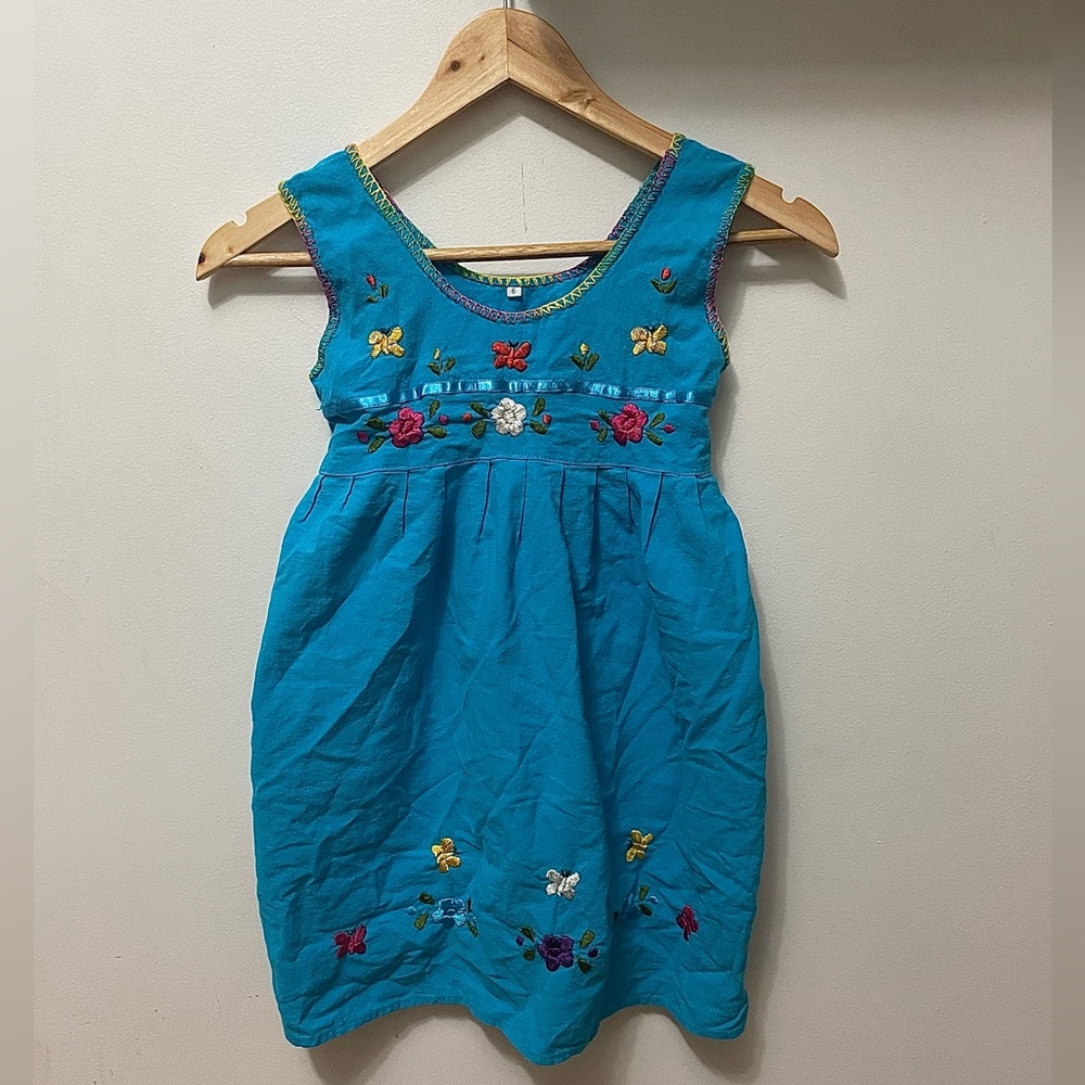 Blue embroidered butterflies and flowers children's summer/spring easter dress 6